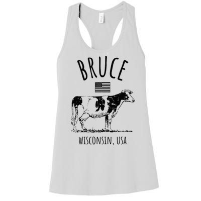 Bruce Wisconsin Usa Retro Cow Vintage Women's Racerback Tank