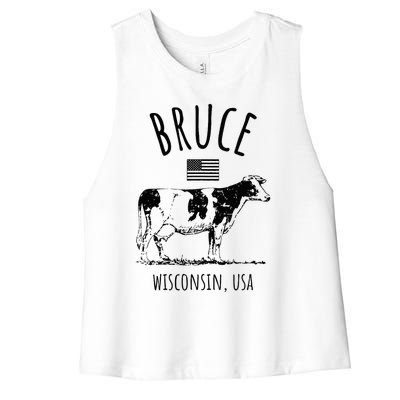 Bruce Wisconsin Usa Retro Cow Vintage Women's Racerback Cropped Tank