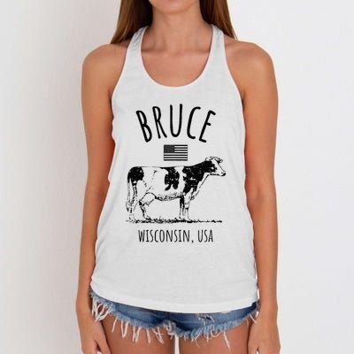 Bruce Wisconsin Usa Retro Cow Vintage Women's Knotted Racerback Tank