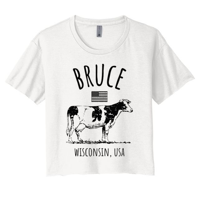 Bruce Wisconsin Usa Retro Cow Vintage Crop Top