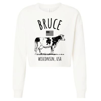 Bruce Wisconsin Usa Retro Cow Vintage Cropped Pullover Crew