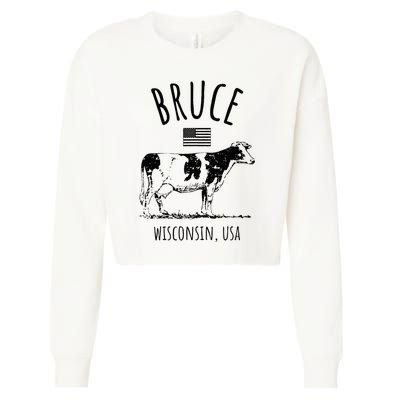 Bruce Wisconsin Usa Retro Cow Vintage Cropped Pullover Crew