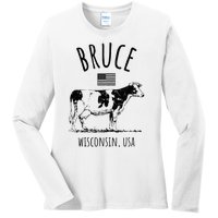 Bruce Wisconsin Usa Retro Cow Vintage Ladies Long Sleeve Shirt