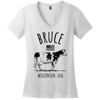 Bruce Wisconsin Usa Retro Cow Vintage Women's V-Neck T-Shirt