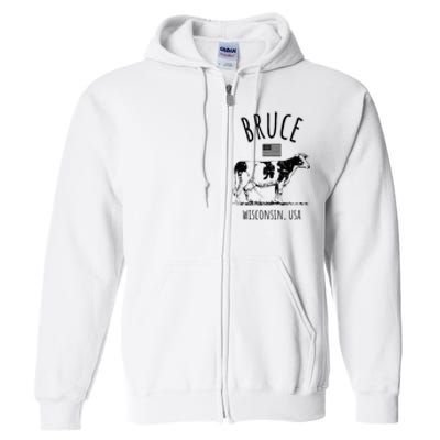 Bruce Wisconsin Usa Retro Cow Vintage Full Zip Hoodie