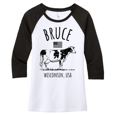 Bruce Wisconsin Usa Retro Cow Vintage Women's Tri-Blend 3/4-Sleeve Raglan Shirt