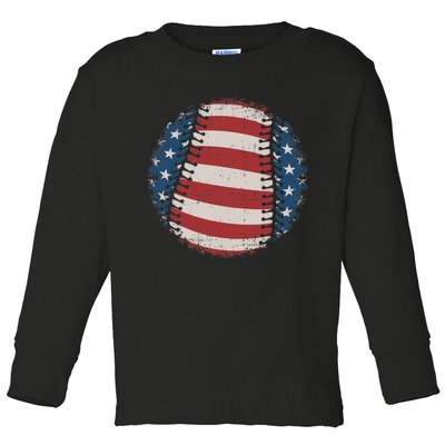 Baseball with US american flag for patriotic baseballer Toddler Long Sleeve Shirt