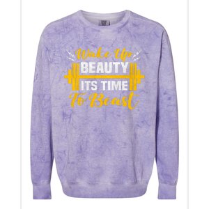 Backprint Wake Up Beauty Its Time To Beast Gift Colorblast Crewneck Sweatshirt