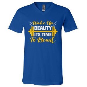 Backprint Wake Up Beauty Its Time To Beast Gift V-Neck T-Shirt