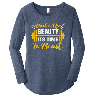 Backprint Wake Up Beauty Its Time To Beast Gift Women's Perfect Tri Tunic Long Sleeve Shirt