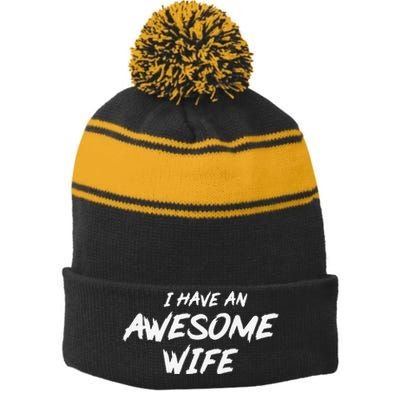 Best Wife Valentine's Day Stripe Pom Pom Beanie