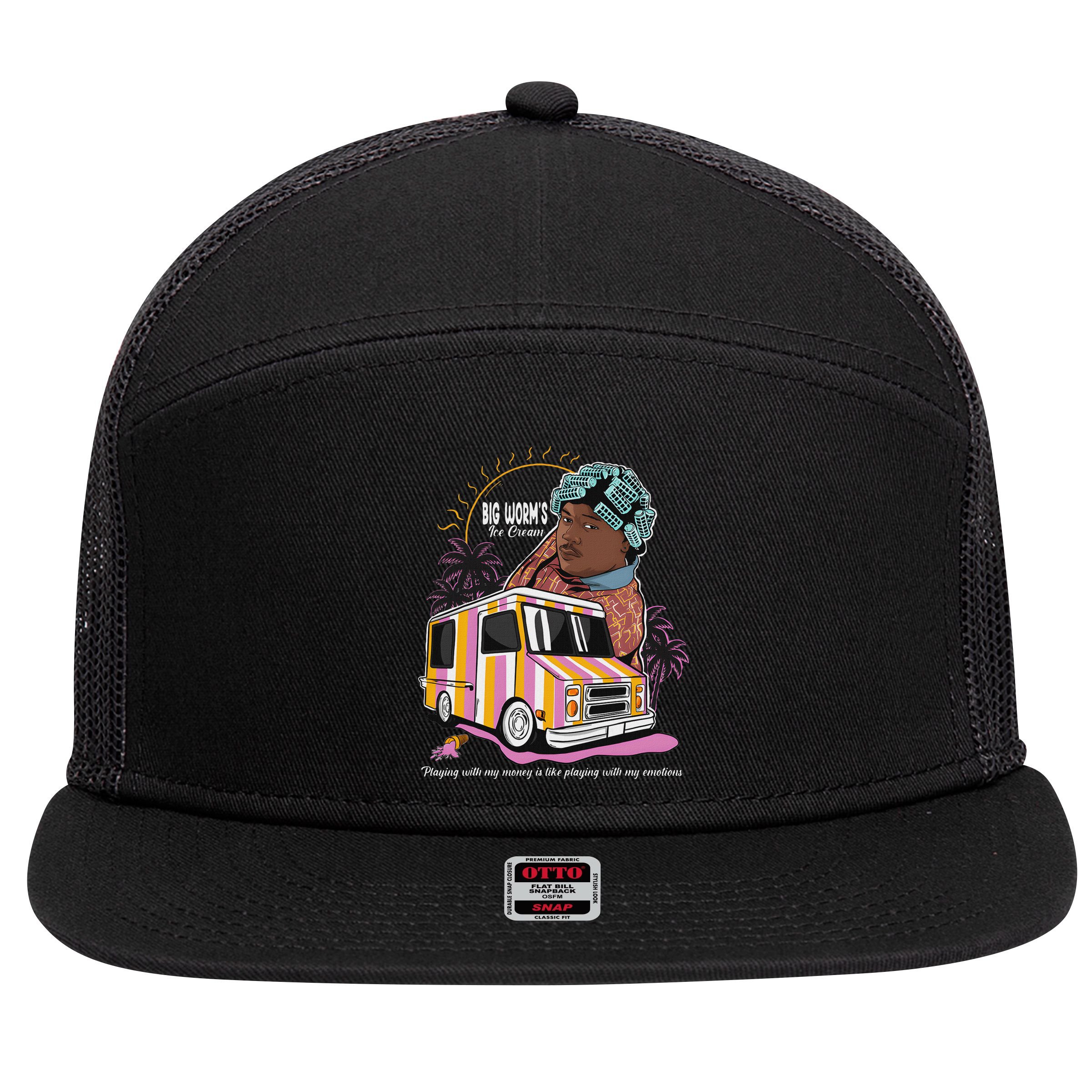 Big Worms Vintage Funny Ice Cream What Chu Want 7 Panel Mesh Trucker Snapback Hat
