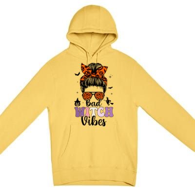 Bad Witch Vibes Halloween Spooky Season Messy Bun Gift Premium Pullover Hoodie