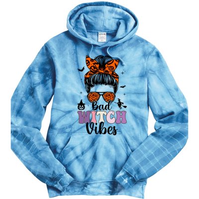 Bad Witch Vibes Halloween Spooky Season Messy Bun Gift Tie Dye Hoodie