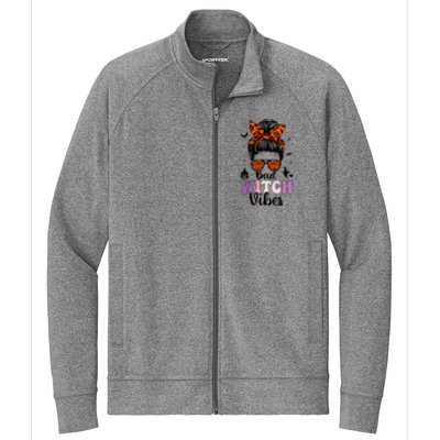 Bad Witch Vibes Halloween Spooky Season Messy Bun Gift Stretch Full-Zip Cadet Jacket