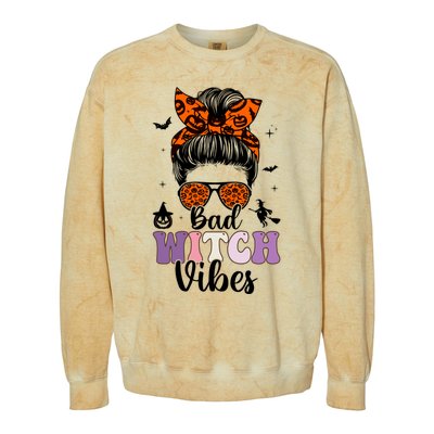 Bad Witch Vibes Halloween Spooky Season Messy Bun Gift Colorblast Crewneck Sweatshirt