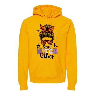 Bad Witch Vibes Halloween Spooky Season Messy Bun Gift Premium Hoodie