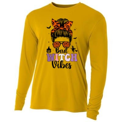 Bad Witch Vibes Halloween Spooky Season Messy Bun Gift Cooling Performance Long Sleeve Crew