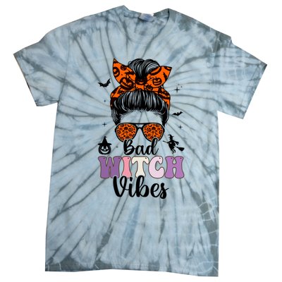 Bad Witch Vibes Halloween Spooky Season Messy Bun Gift Tie-Dye T-Shirt