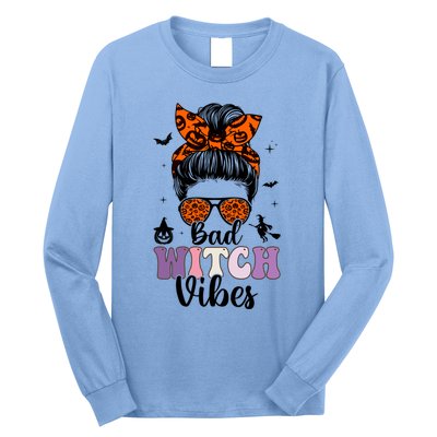 Bad Witch Vibes Halloween Spooky Season Messy Bun Gift Long Sleeve Shirt