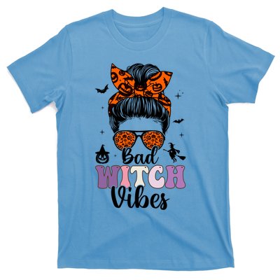 Bad Witch Vibes Halloween Spooky Season Messy Bun Gift T-Shirt