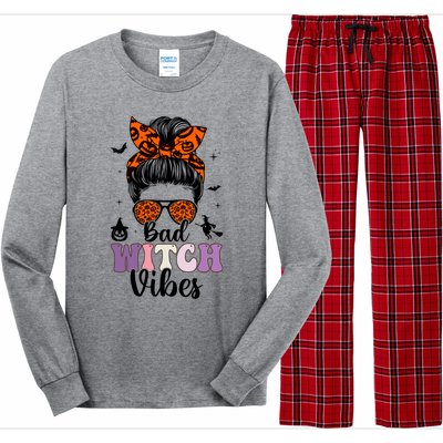 Bad Witch Vibes Halloween Spooky Season Messy Bun Gift Long Sleeve Pajama Set