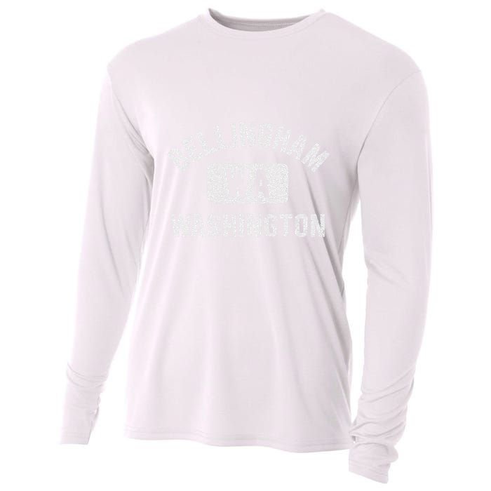 Bellingham Wa Washington Gym Style Distressed White Print Cooling Performance Long Sleeve Crew