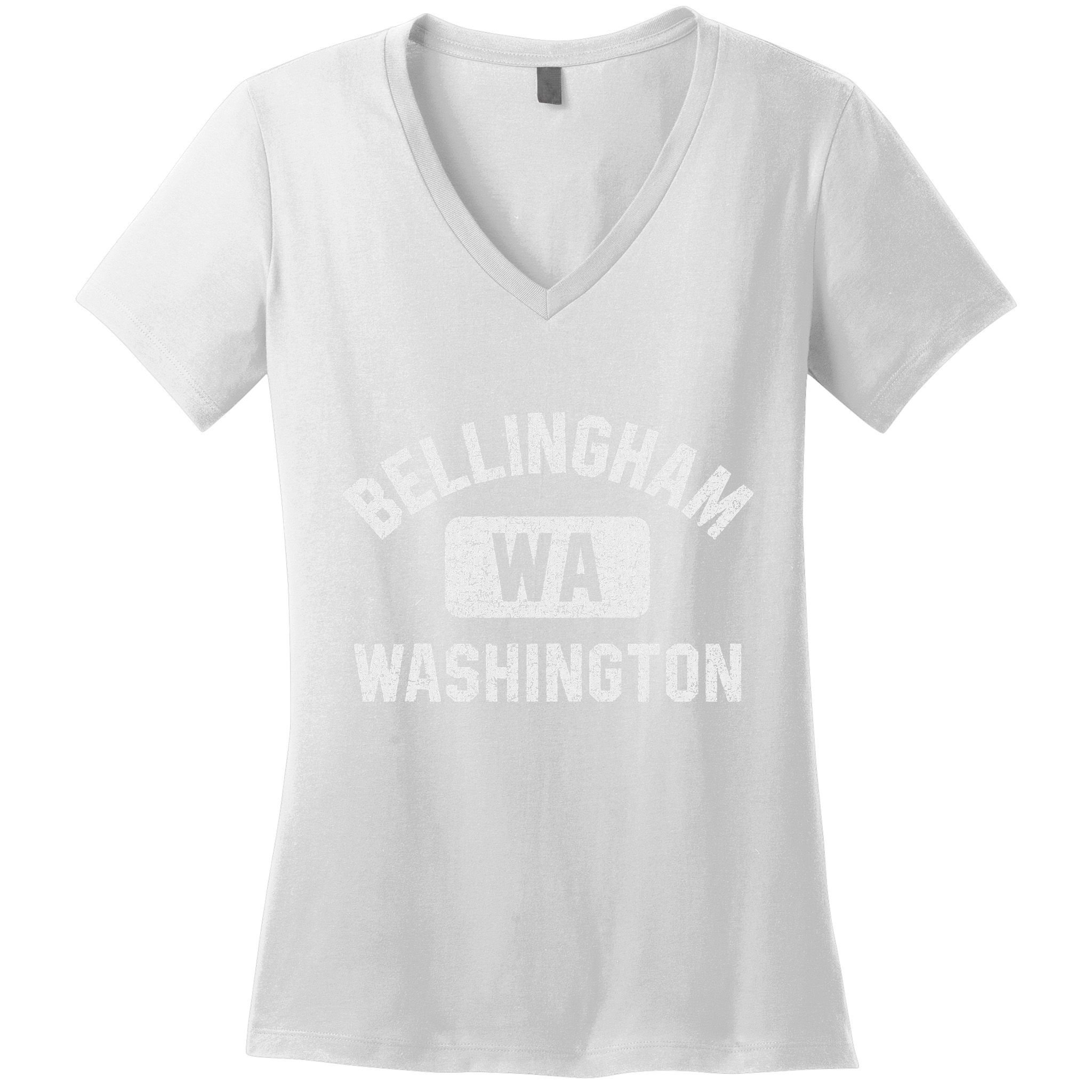 Bellingham Wa Washington Gym Style Distressed White Print Women's V-Neck T-Shirt