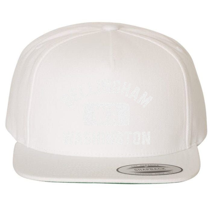 Bellingham Wa Washington Gym Style Distressed White Print Wool Snapback Cap