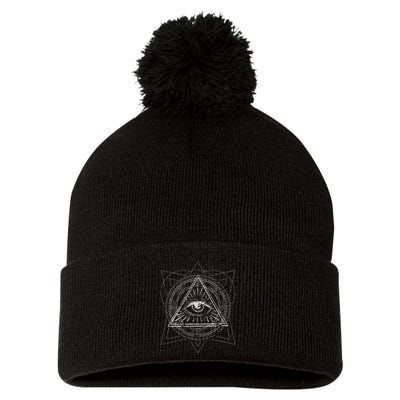 Blackcraft Wiccan Witch Sacred Geometry Eye Occult Pom Pom 12in Knit Beanie
