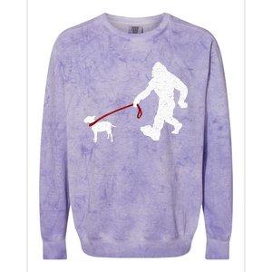 Bigfoot Walking With Bull Terrier Dog Colorblast Crewneck Sweatshirt