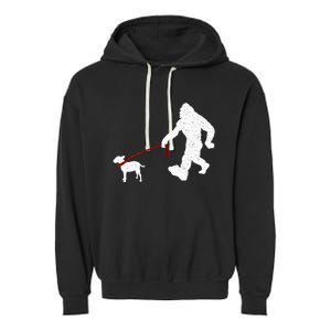 Bigfoot Walking With Bull Terrier Dog Garment-Dyed Fleece Hoodie