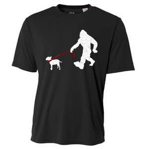 Bigfoot Walking With Bull Terrier Dog Cooling Performance Crew T-Shirt