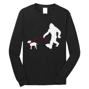 Bigfoot Walking With Bull Terrier Dog Long Sleeve Shirt