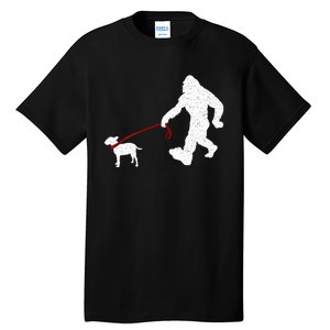 Bigfoot Walking With Bull Terrier Dog Tall T-Shirt