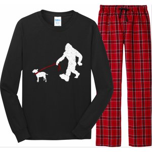 Bigfoot Walking With Bull Terrier Dog Long Sleeve Pajama Set