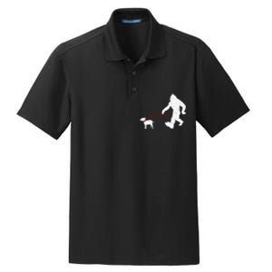 Bigfoot Walking With Bull Terrier Dog Dry Zone Grid Polo