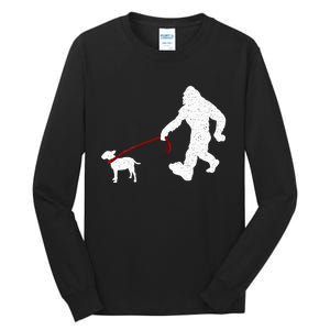 Bigfoot Walking With Bull Terrier Dog Tall Long Sleeve T-Shirt