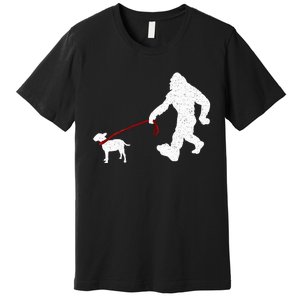 Bigfoot Walking With Bull Terrier Dog Premium T-Shirt