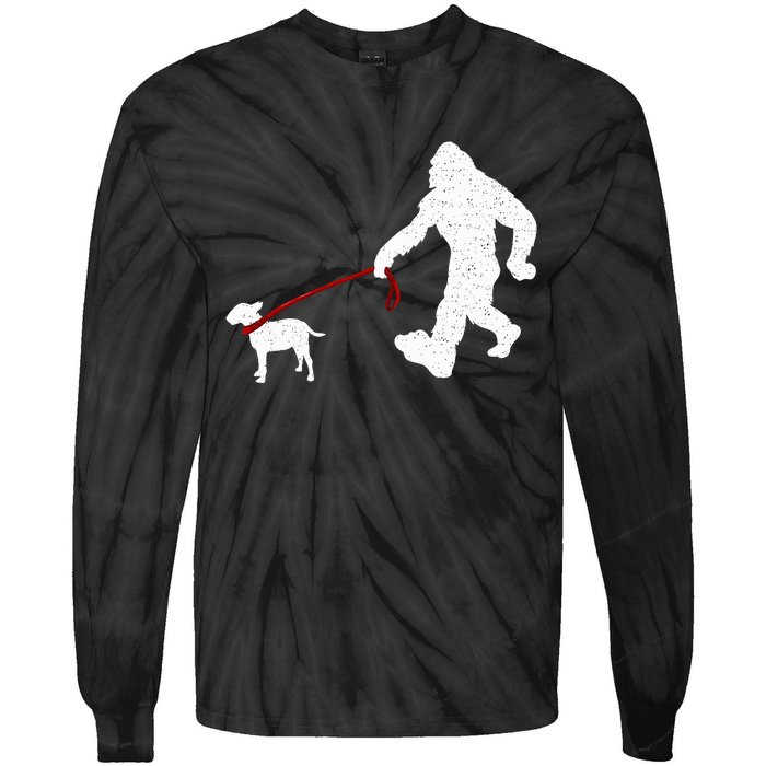 Bigfoot Walking With Bull Terrier Dog Tie-Dye Long Sleeve Shirt