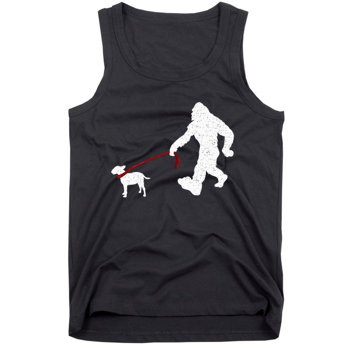 Bigfoot Walking With Bull Terrier Dog Tank Top