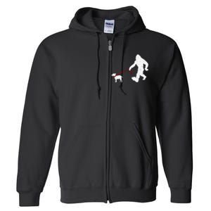 Bigfoot Walking With Bull Terrier Dog Full Zip Hoodie