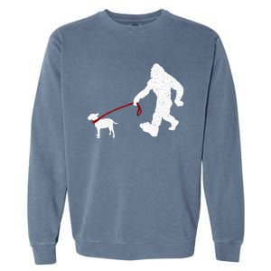 Bigfoot Walking With Bull Terrier Dog Garment-Dyed Sweatshirt