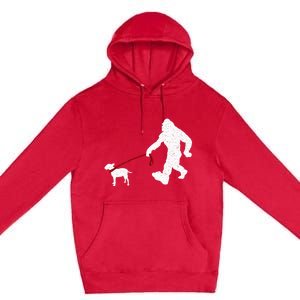 Bigfoot Walking With Bull Terrier Dog Premium Pullover Hoodie