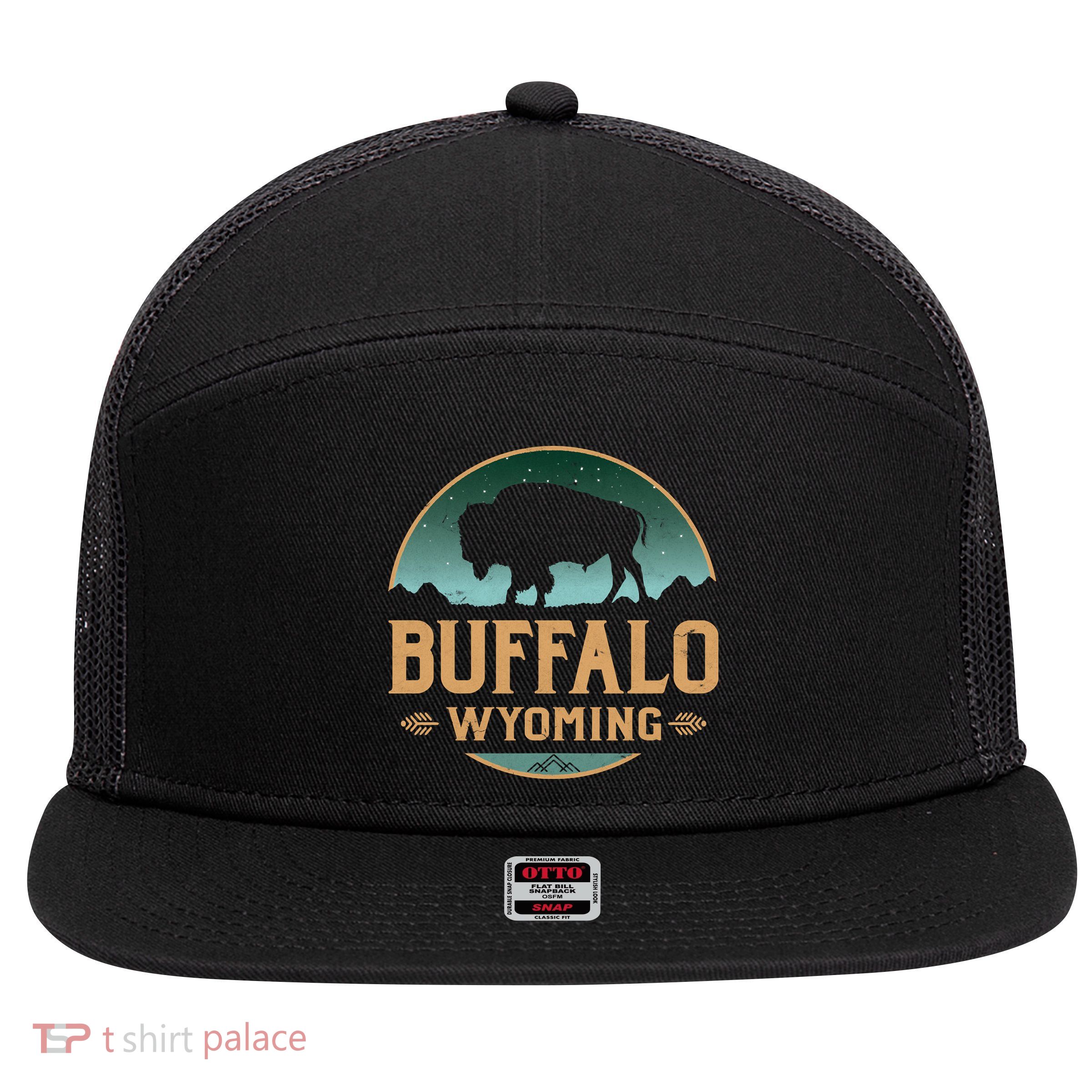 Buffalo Wyoming WY Buffalo Bison 7 Panel Mesh Trucker Snapback Hat