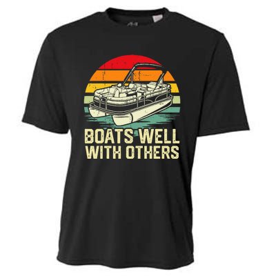 Boats Well With Others Pontoon Boat Boating Retro Cooling Performance Crew T-Shirt