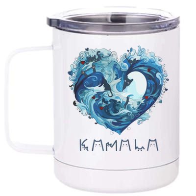 Blue Wave With Cats Kamala Harris 2024 12 oz Stainless Steel Tumbler Cup