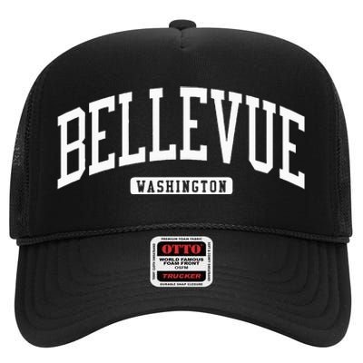 Bellevue Washington Wa College University Style High Crown Mesh Back Trucker Hat