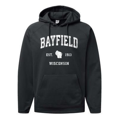 Bayfield Wisconsin Wi Vintage Athletic Sports Performance Fleece Hoodie