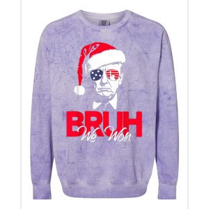 Bruh We Won Funny Christmas Santa Hat Trump 47 Usa President Colorblast Crewneck Sweatshirt